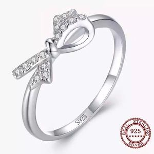 925 Sterling Silver Bow Knot Ring with CZ Crystals
